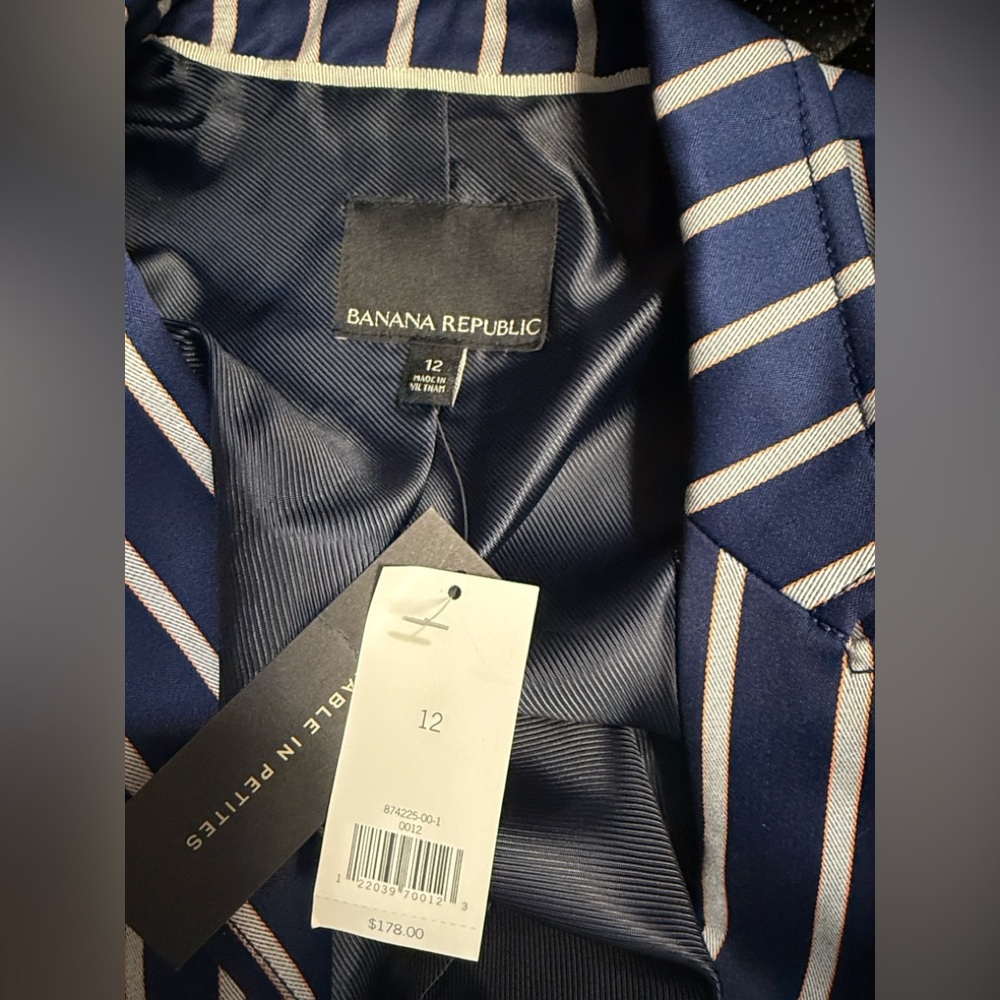 Banana Republic Navy and White Striped Double-Breasted Blazer - Picture 9 of 9
